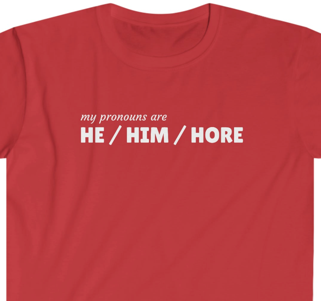 Rewd Tees He Him Hore Pronouns Gay Pride Unisex Softstyle funny T-Shirt