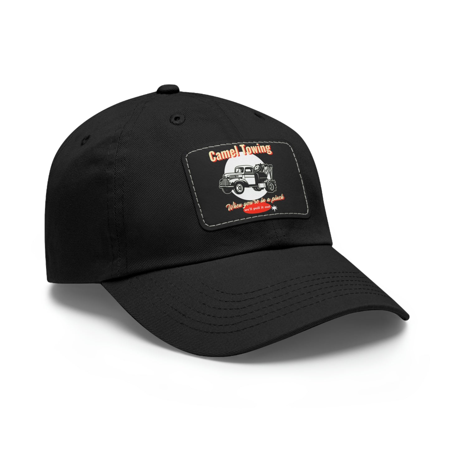 Camel Towing funny baseball cap with Leather Patch (Rectangle)
