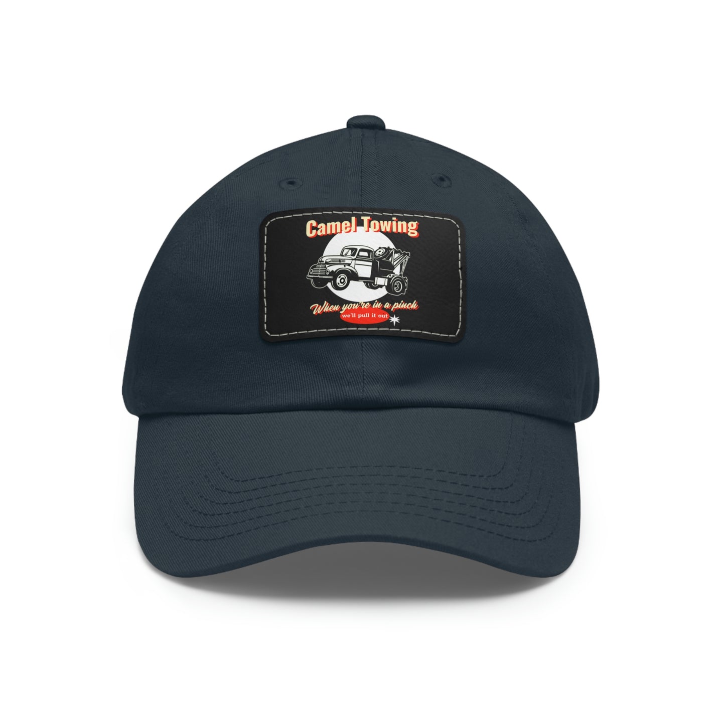 Camel Towing funny baseball cap with Leather Patch (Rectangle)