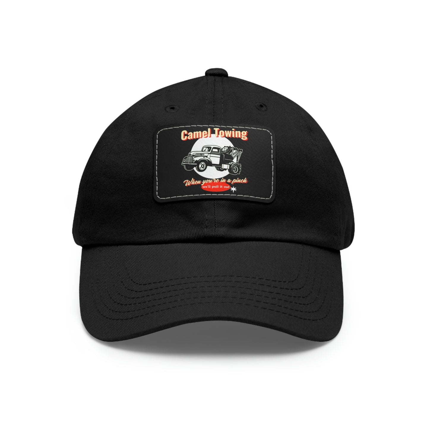 Camel Towing funny baseball cap with Leather Patch (Rectangle)