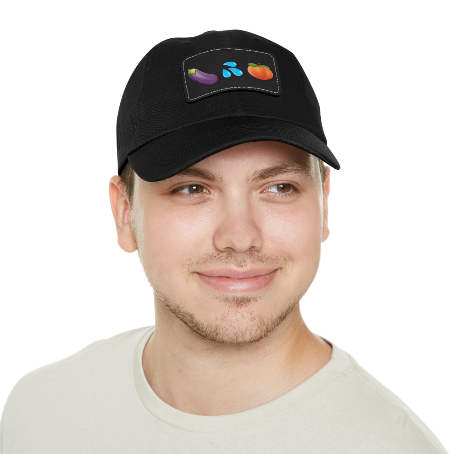 Eggplant Splash Peach Emoji funny Dad Hat with Leather Patch