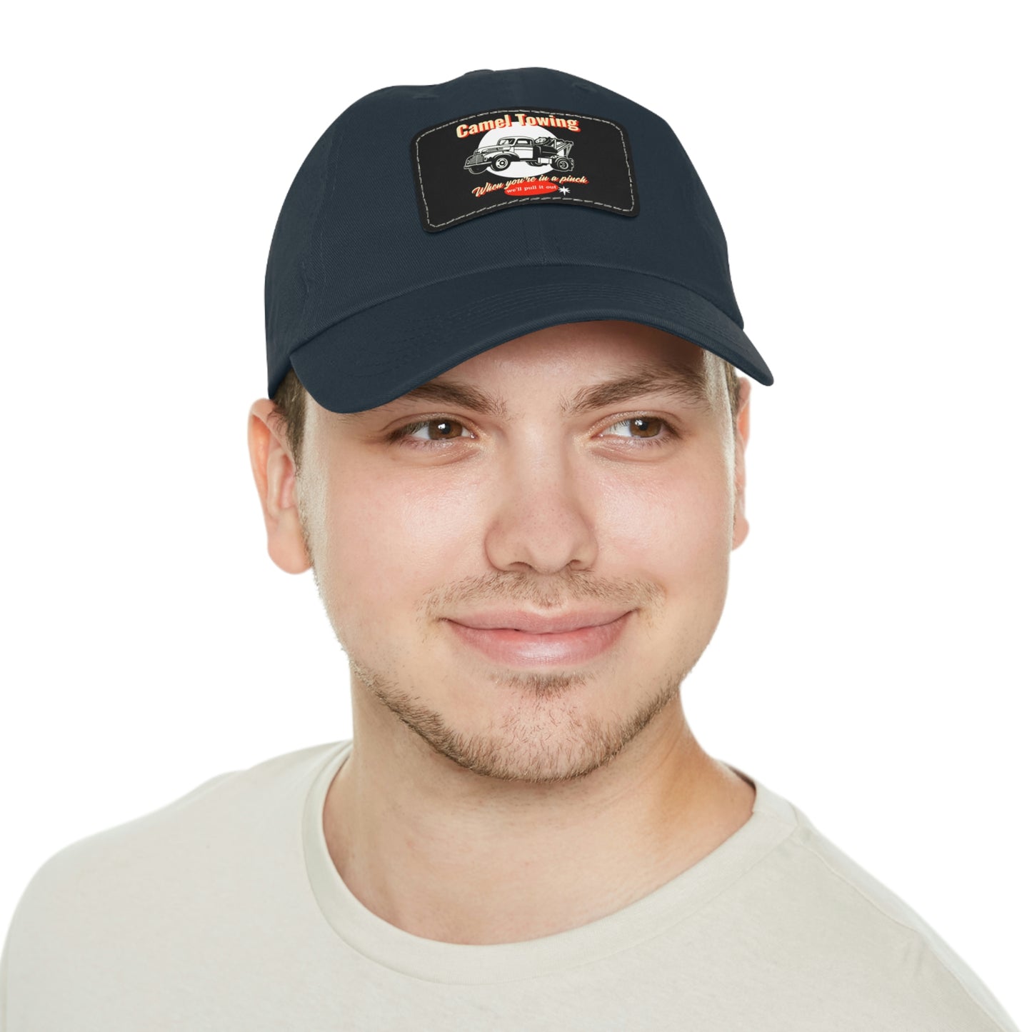 Camel Towing funny baseball cap with Leather Patch (Rectangle)