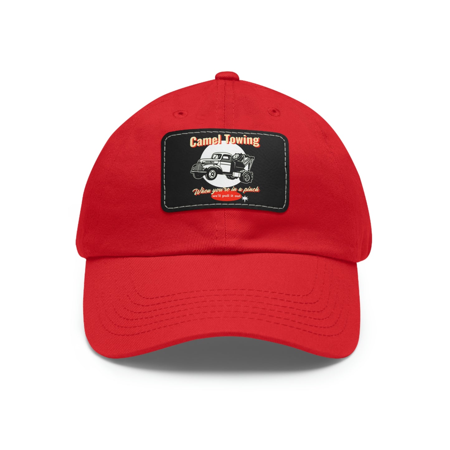 Camel Towing funny baseball cap with Leather Patch (Rectangle)