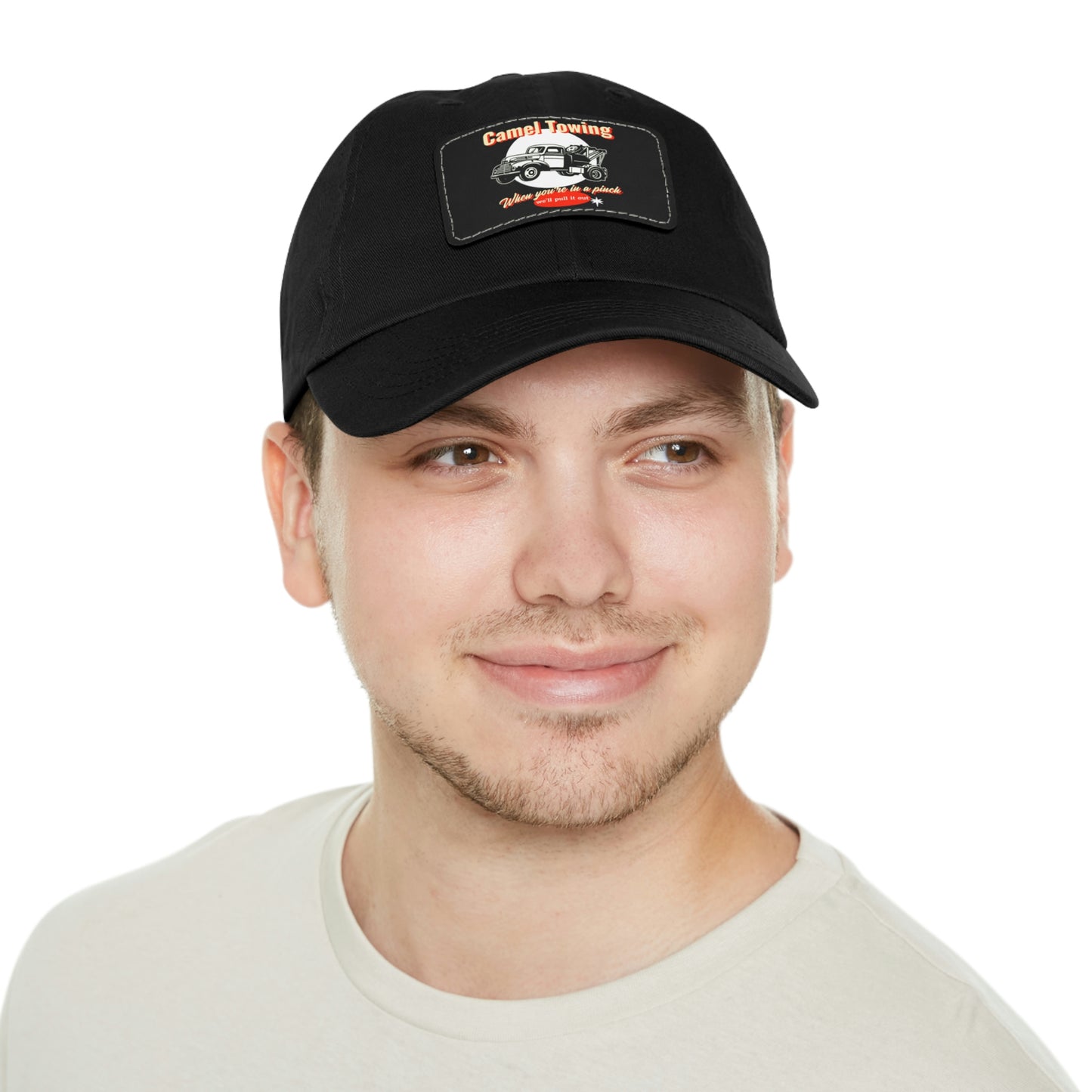 Camel Towing funny baseball cap with Leather Patch (Rectangle)