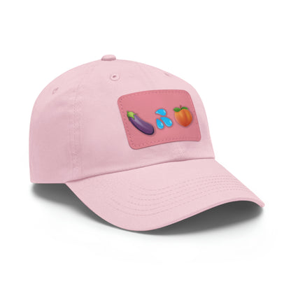 Eggplant Splash Peach Emoji funny Dad Hat with Leather Patch