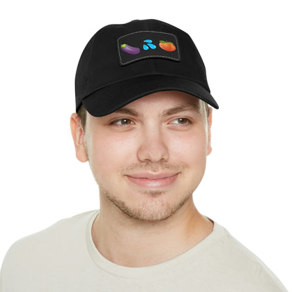 Eggplant Splash Peach Emoji funny Dad Hat with Leather Patch