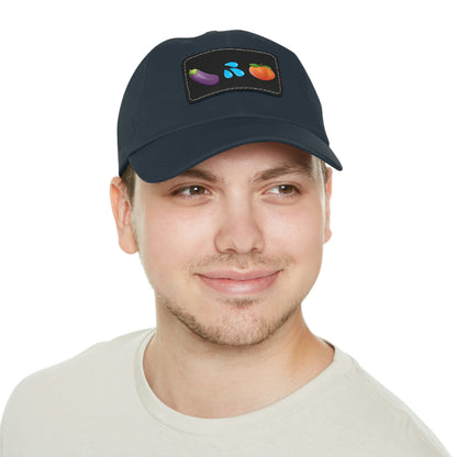 Eggplant Splash Peach Emoji funny Dad Hat with Leather Patch