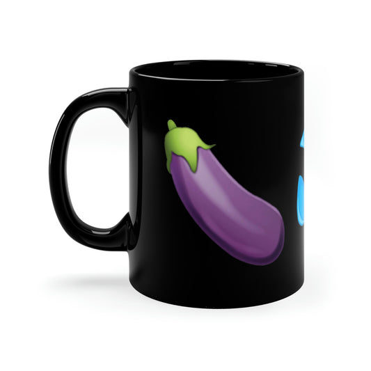 Eggplant Splash Peach Emoji 11oz Black Mug