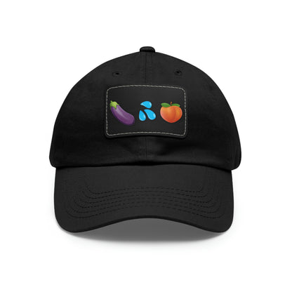 Eggplant Splash Peach Emoji funny Dad Hat with Leather Patch