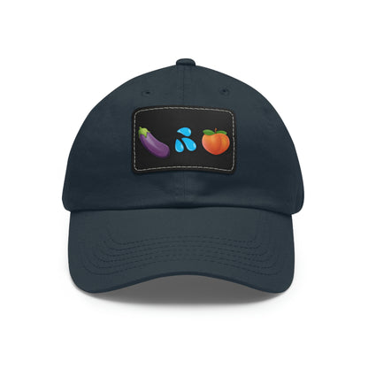 Eggplant Splash Peach Emoji funny Dad Hat with Leather Patch